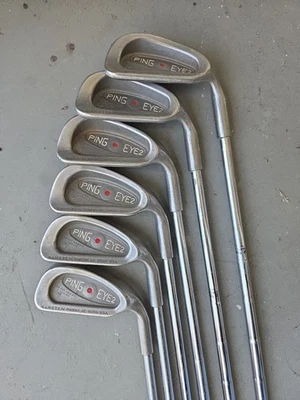 Juego de 6 empuñaduras de hierro Ping Eye2 Red Dot 3,4,5,6,7,8 eje K de acero para golf Pride diestro Foto 1 de 4