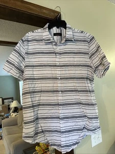 Structure Linen Button Shirt Men XL Slim Fit Gray White Striped Preppy Nautical - Picture 1 of 6
