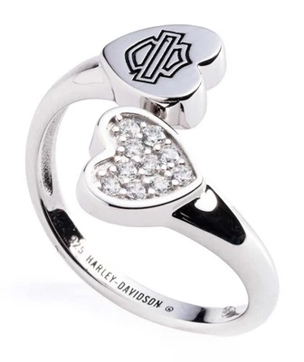 Harley-Davidson Women's Bar & Shield Crystal Heart Twist Ring, Sterling Silver - Image 1 of 2