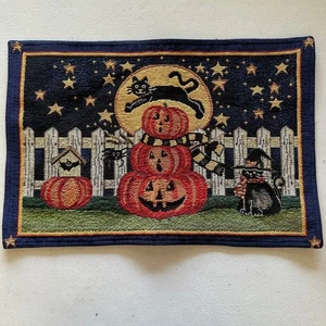 Halloween Motto Wandteppich Deckchen/Tischset Kürbis schwarze Katze - Bild 1 von 3