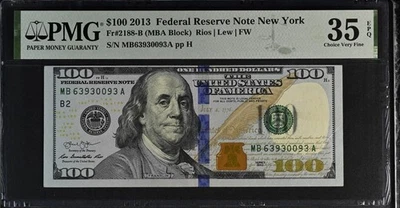 2013 $100 Federal Reserve Note Bill - Fr#2188-B, MBA Block - PMG Graded 35 - Image 1 of 2