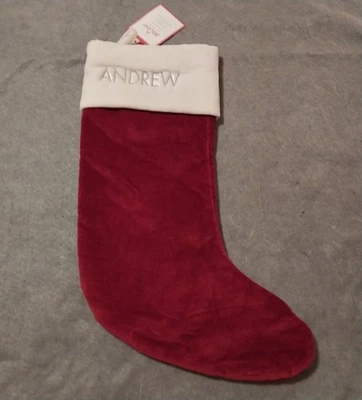 Medias de Navidad Pottery Barn de terciopelo rojo ANDREW monograma NUEVO Foto 1 de 4