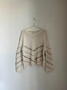 Zara Women's Beaded Knit Boxy Sweater in Cream Size SMALL - Picture 1 of 5