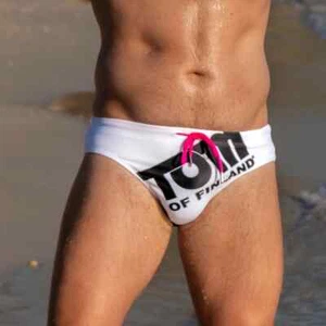 TOM OF FINLAND WHITE SWIMWEAR MANS SWIM BRIEFS SWIMMING TRUNKS GAY CULTURE LGBT - Picture 1 of 9