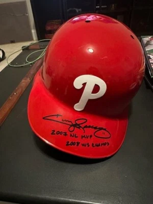 Jimmy Rollins 2007 NL, MVP, 2008 WS Champ Auth. Casco autografiado de los Filis Foto 1 de 4