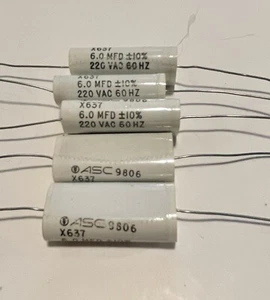 6uf 220V Axial Film Capacitors **LOT OF 5** 19mmx42mm - Picture 1 of 1