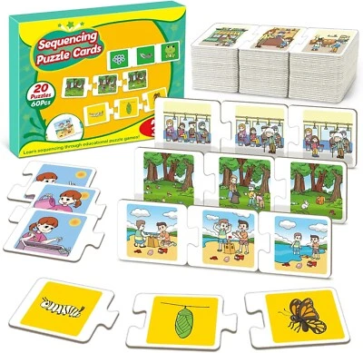 Cartas de rompecabezas de secuenciación, juego de secuencia para niños, rompecabezas para niños pequeños, juguete de terapia del habla Foto 1 de 4