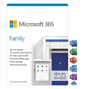 Microsoft 365 Family 1 Year Subscription [Digital Download] up to 6 Devices -... - Picture 1 of 1