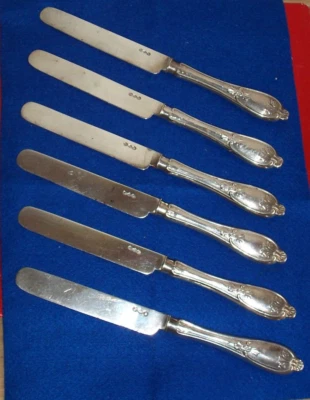 Seis cuchillos de té antiguos americanos del siglo XIX de plata con sello (c 1848 - 1854) Foto 1 de 4