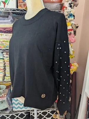 Nuevo con etiquetas Suéter Michael Kors Mujer Estrás Manga Larga Dobladillo Alto-Bajo Talla M Negro Foto 1 de 4