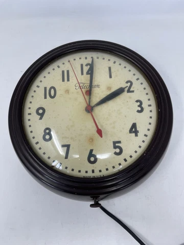 Telechron General Electric Bakelite School Wall Clock 11" Working Red Dot 1H1308 Cover
