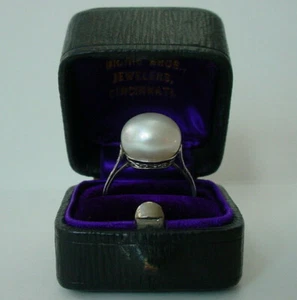Antique GIA NATURAL 12mm Saltwater Pearl Ring Platinum Edwardian - Picture 1 of 14
