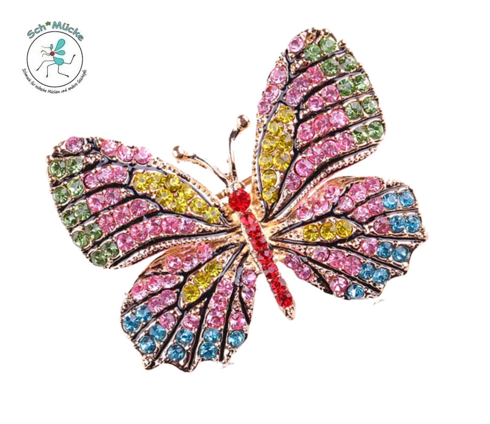 Brosche Schmetterling 3,7 x 4,5 cm bunt Retro Amulett Glücksbringer Geschenkidee - Bild 1 von 1