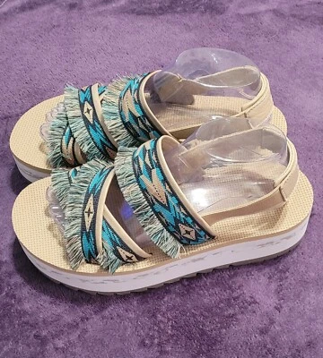 Sandalias de plataforma Teva doble diamante verde azulado forma plana Ceres, EE. UU. 9/Reino Unido 7/Euro 40 Foto 1 de 4