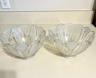 ☆ RARE Vintage Art Deco Crystal Etched Ceiling Fixture Light Cover Floral Shade - Image 1 of 4