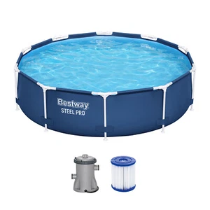 Frame Pool - Set mit Filterpumpe Swimmingpool Garten rund Blau Ø 305 x 76 cm - Bild 1 von 8