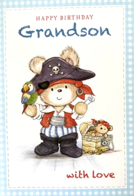 Tarjeta de cumpleaños de oso de peluche pirata "Happy Birthday nieto with Love" de Simson Foto 1 de 4