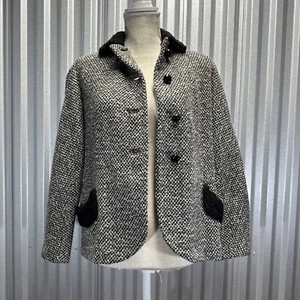 Blazer Traje Abrigo Chaqueta Mujer Vintage Años 50 Negro Blanco Lana Talla Mediana 26x20" - Imagen 1 de 11