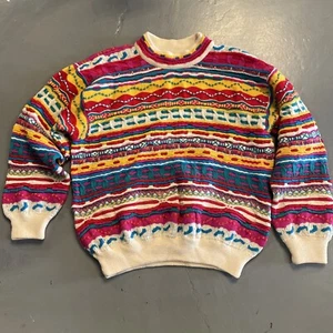 Coogi Multi-Color 100% Wool 90s Pullover 3D-Knit Pullover Sweater Biggie L/XL - Picture 1 of 14