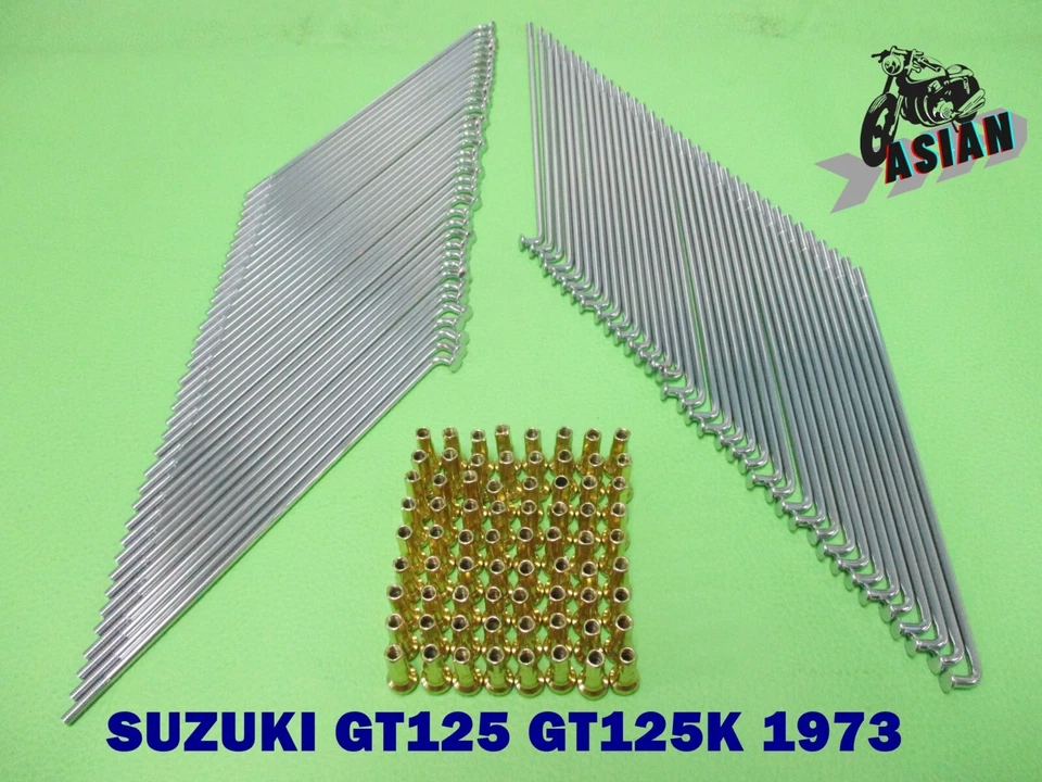 SUZUKI GT125 GT125K 1973  FRONT & REAR SPOKE SET GOLD NIPPLES [as1277] Foto 1 de 4