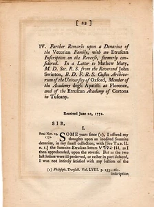 Further Remarks upon a Denarius of the Venturian Family - 1774 - Picture 1 of 2