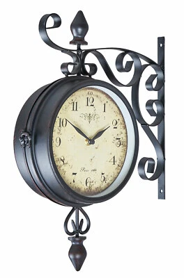 Wanduhr H31cm Metall doppelseitige Bahnhofsuhr Retro Antik Stil Landhaus Uhr - Bild 1 von 3