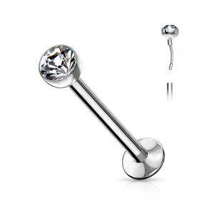 Silver Labret Stud Lip Piercing with Push In Clear Gem Top Ball Surgical Steel - Picture 1 of 1
