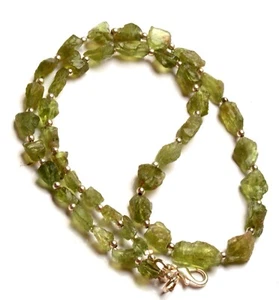 Natural Green Apatite Gems 5 to 12 mm Size Unpolished Nugget Beads 17" Necklace - Picture 1 of 5