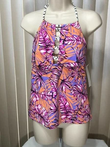 Salt + Cove Tankini L High Neck Halter Swim Top Hawaii Floral 802231 Juniors - Picture 1 of 9