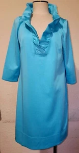 Gretchen Scott Blue High Ruffle Collar Long Sleeve Dress Size L - Picture 1 of 7