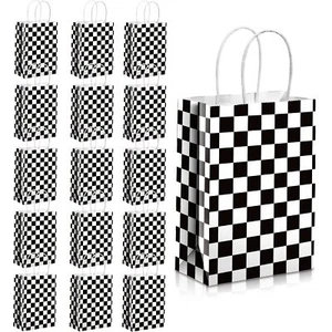 16 Pieces Checkered Racing Treat Bags Race Car Party Favors Bag with Handles ... - Picture 1 of 7