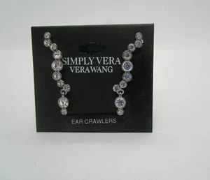 Vera Wang Earrings Ear Crawler Stunning White Crystals With Silvertone - Bild 1 von 4