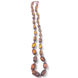 Antique Venetian Fire Opal Glass Beaded Necklace Graduated Needs Restrung - Picture 1 of 15