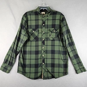 Ruff Hewn Men's Heavy Flannel Shirt Large Green Plaid Cotton Pockets Heavyweight - Picture 1 of 8