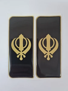 2x Matt GOLD Khanda Schwarz B/G Gel gewölbt Nummernschild Abzeichen/Aufkleber 107x42mm - Bild 1 von 2