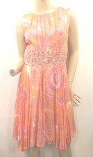 Carol Brent Montgomery Ward Summer Dress Mod Pink Orange Pleats Sleeveless Small