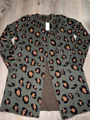 Ann Taylor Open Cardigan Sweater Size XS Cotton Blend Tunic Length Leopard NEW - Image 1 of 3