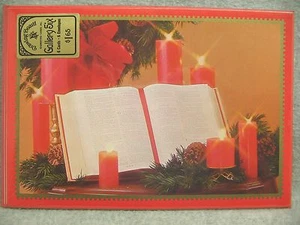 11 Vintage 70er Zeichenbrett offene Bibel Tannenzapfen Kerzen Weihnachtskarten Neu in Verpackung - Bild 1 von 2