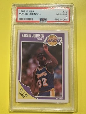 Baloncesto Fleer 1989 #77 Earvin Magic Johnson PSA 8 LA Lakers Foto 1 de 2