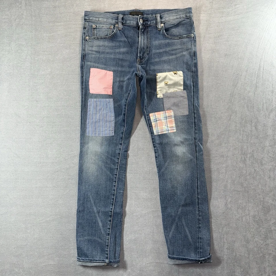 Pantalones de mezclilla con ribete Uniqlo para hombre 32x31 lavado claro recto elástico parcheado Kurt Cobain Foto 1 de 4