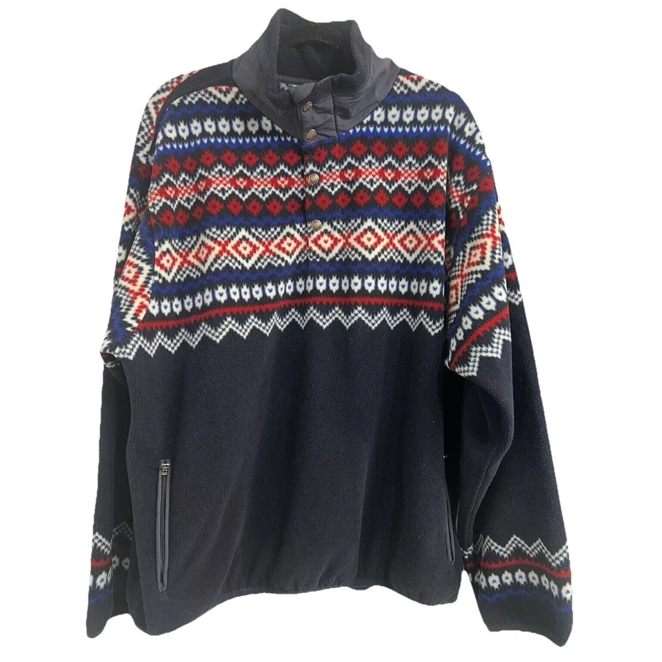 Polo Ralph Lauren Fair Isle флисовый свитер мужчин SZ XXL темно-красный карманы пуловер - Изображение 1 из 4