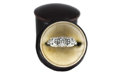 Anillo de compromiso de oro blanco talla 6 y 1/2 ART DECO 1/10 talla mina 18k Foto 1 de 4