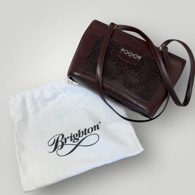 Brighton Vintage Genuine Leather Double Strap Shoulder Purse Bag Cognac Brown  - Image 1 of 4