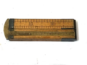 Vintage Stanley No 32 Boxwood Folding 12" Brass Slide Carpenter's Ruler - Picture 1 of 3
