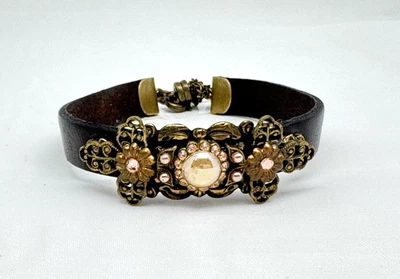 Pulsera de cuero Michal Negrin con piedras de cristal #44# Foto 1 de 4