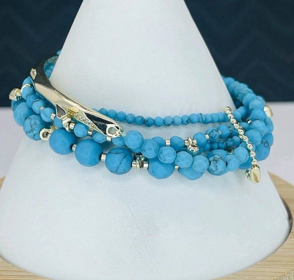 Juego de brazaletes Kendra Scott Supak tono dorado turquesa múltiples hebras con cuentas dijes Foto 1 de 4