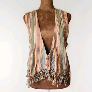 Boho Fringe Vest Free Size Western Festival Colorful Cotton NWT Daisy Chain - Picture 1 of 7