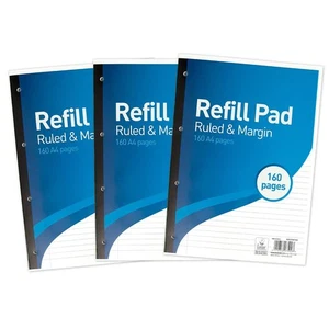 A4 Lined Refill Pad - 8mm Ruled, 160 Pages, Pack of 3 - Picture 1 of 3