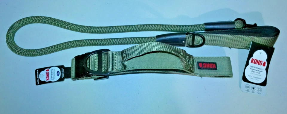 COLLAR DE PERRO KONG ULTRA DURADERO XL y 4 pies. CORREA CUERDA MANGO NEOPRENO VERDE NUEVA CON ETIQUETAS Foto 1 de 1