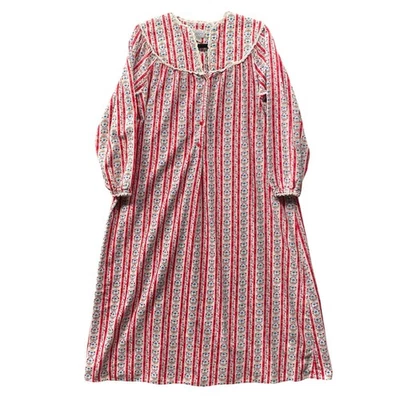 Lanz Salzburg Cotton Flannel 4 Button Floral Folk Hearts Print Nightgown Small - Image 1 of 4